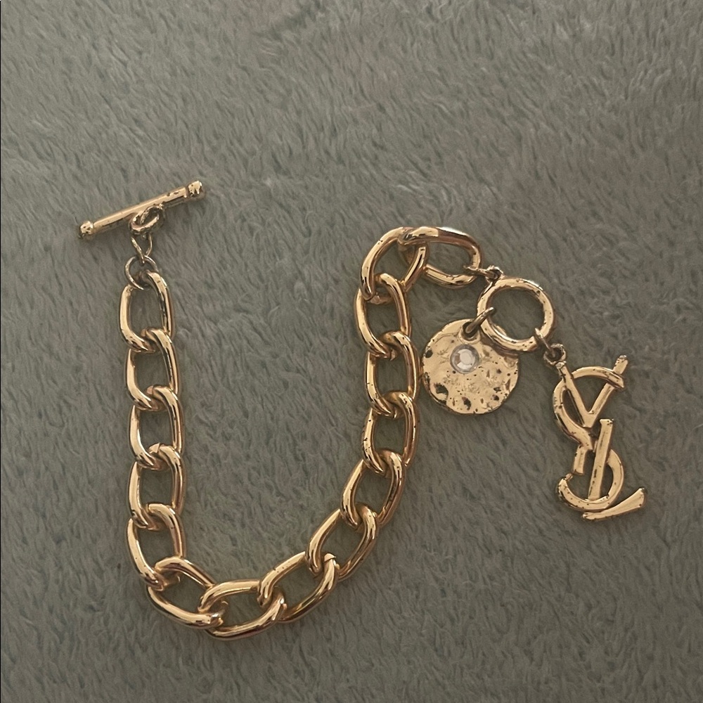 Vintage Gold Chain Charm Bracelet with Interlocking Logo Charm